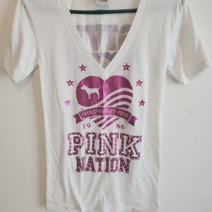 White v neck tee with bling
